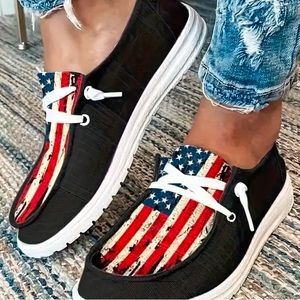 Black Women’s Sport Flat Canvas Sneakers Loafers Athletic Slip on Summer